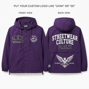 Mens Winter Windbreaker <b>Jacket</b> <b>Canvas</b> Premium Ripstop 75 GSM Purple Custom Embroidered Logo Covered Button Closure Streetwear - Product Image 1