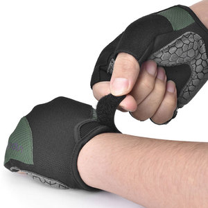 <b>Half</b> Finger Cycling Gloves Unisex Black Green Panelled Non <b>Slip</b> Racing Gloves Universal Size - Product Image 3