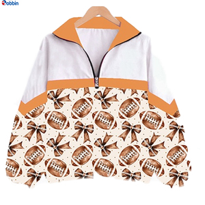 Top Quality <b>Windbreaker</b> Jacket for <b>Women</b> Varsity Jacket Full Sleeve Zipper Front Blue Football Print Breathable Woven Polyester - Product Image 4
