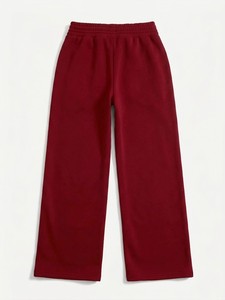 Pantalon large rouge pour femme, coupe ample, en tissu éponge, décontracté, pour l'automne, couleur unie, taille élastique avec cordon de serrage et strass - Product Image 2