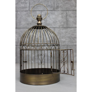 Vintage Metal <b>Decorative</b> <b>Bird</b> <b>Cage</b> with Antique Brass Finish Ornamental Birdcage with Opening Door for Home Garden Decor - Product Image 1