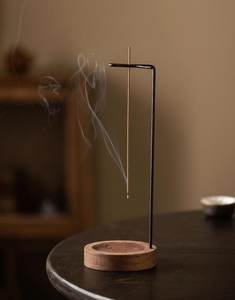 Plateau et brûleur d'encens en bois écologiques avec support métallique, attrape-cendres naturel fait main pour espaces relaxants - Product Image 3