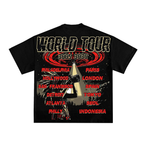 YOUR BRAND เสื้อยืดแขนสั้นสีดำสำหรับผู้ชายพิมพ์ลาย UFO Alien Attack ลำลองคอกลมทรงปกติเสื้อยืดผ้าฝ้ายเจอร์ซีย์ - Product Image 3
