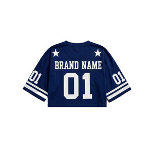 Camiseta Deportiva Retro Varsity para Mujer, con Hombros Caídos, Malla Azul, Diseño de Estrella Personalizado, Estilo Chic - Product Image 5