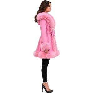 Manteau en cuir de luxe pour femmes, col en fourrure, ceinture, long manteau d'hiver, fournisseur de vêtements sur mesure de qualité supérieure en gros - Product Image 5
