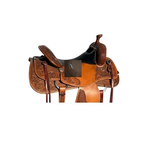 Western Tan Leather <b>Basket</b> Wave & Floral Hand Tooling Designed Barrel Horse Saddle Black Soft Seat Latigo Straps 10" to 18" Inch - Product Image 2