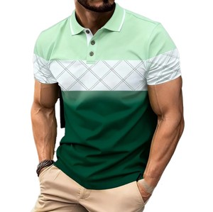 Polo homme color block à manches courtes, motif géométrique, respirant, décontracté, en mélange tissé polyester-coton, coupe classique 2026 - Product Image 4