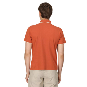 Camisa Básica Naranja Sólida de Lona de Poliéster/Algodón para Hombre con Cuello, Mangas y Dobladillo Acanalados, Transpirable, Estilo Vintage, en Venta - Product Image 3