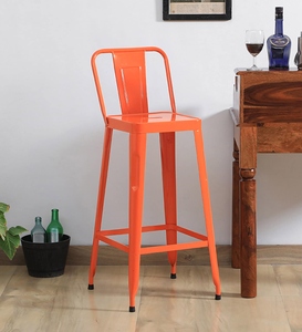 Becky PU Leather <b>Adjustable</b> Modern Industrial Metal Bar <b>Stool</b> Orange Color Counter <b>Height</b> Kitchen Furniture Powder Coated Steel - Product Image 4