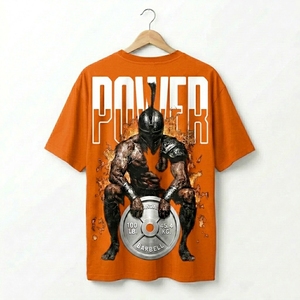 Camiseta Deportiva Personalizada Power Warrior para Hombre, Negra, Manga Corta, Cuello Redondo, Estampado Digital, Corte Holgado, Estilo Urbano, 100% Algodón - Product Image 4