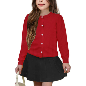 Cardigan en coton blanc à manches longues et col rond, uniforme scolaire, boutonné, pour filles de 5 à 14 ans - Product Image 6