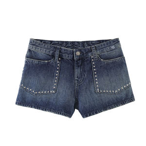 Shorts en jean taille haute délavé foncé avec rivets, style décontracté d'été, coupe droite pour homme - Product Image 2