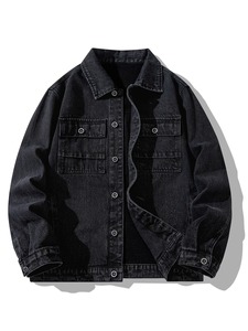 Men's High Quality Winter Casual Denim Jacket <b>Button</b> Stretch Street Personality Fashionable Hole Design Loose Fit Autumn Street - Product Image 1