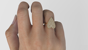 Bague de cocktail de luxe en or 18 carats avec pavé de diamants en forme de cœur, grande, surdimensionnée, plate, massive, légère et tendance - Product Image 5