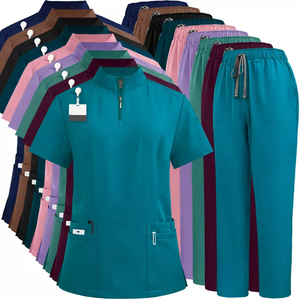 Women's <b>Purple</b> Scrub Set With Mandarin Collar And Drawstring Pants Hospital Uniforms - Product Image 3