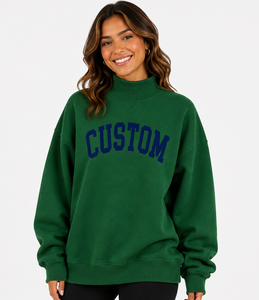 Sweat-shirt oversize à col montant pour femme avec logo personnalisé, 100 % coton, épaules tombantes, pull décontracté et doux, style streetwear - Product Image 1