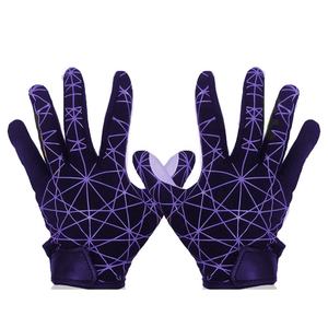 Gants de football américain à doigts entiers pour hommes, imprimé géométrique violet, séchage rapide, fermeture auto-agrippante, sport, été, polyester - Product Image 1