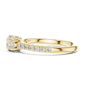 Bague de fiançailles en or jaune à trois pierres rondes serties de diamants, style classique, bijoux fins pour femmes - Product Image 2