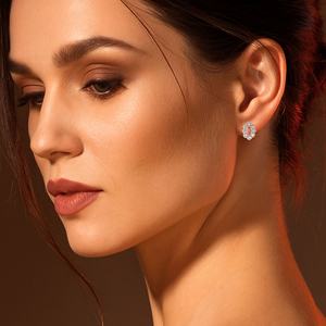 Boucles d'oreilles clous en diamant raffiné en forme de fleur classique, plaqué or rose, diamant blanc, couleur G, pour femme, mariage - Product Image 4