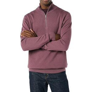 Men's <b>Purple</b> Quarter Zip Knitted Sweater Regular Fit Solid Color Stand Collar Casual Autumn Wear Accept Custom Designs - Product Image 1