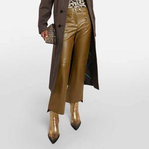 Pantalones de Cuero Estilo Motero OEM 2026 para Mujer en Color Marrón, Pantalones de Cuero de Cordero Original, Los Mejores Pantalones de Cuero para Dama - Product Image 4