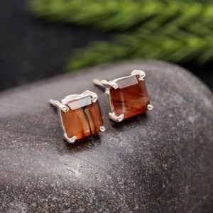 Boucles d'oreilles clous octogonales en agate naturelle du Montana, en argent sterling 925 plaqué or, faites à la main, avec pierre orange délicate, bijoux massifs, cadeau - Product Image 4