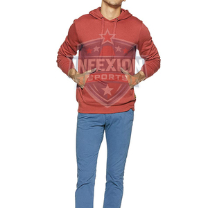 <b>Men's</b> Red Hooded Sweatshirt Regular Fit Cotton Fleece Casual <b>Pullover</b> With Front Pocket Autumn Wear - Product Image 3