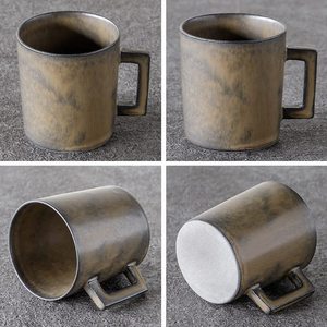 Mug en céramique japonaise RIKIZO 140 ml Fabriqué au Japon Motif terrazzo vintage Gris Blanc Poignée carrée Lave-vaisselle Micro-ondes Boîte cadeau - Product Image 4