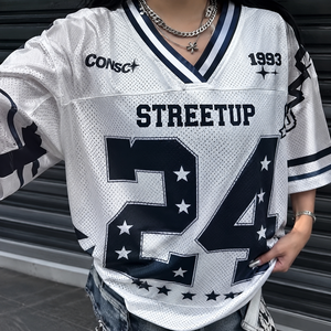 Women's Cropped <b>Mesh</b> Sports Jersey Wholesale Long Sleeve Number Print Streetwear Style <b>Top</b> American Football Jersey Sportswear - Product Image 5