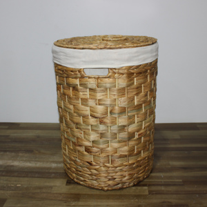 Panier de rangement rond en jacinthe d'eau avec couvercle, design rustique fait main, couleur naturelle, panier à linge tissé, décoration intérieure - Product Image 3
