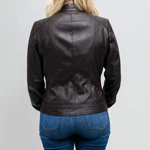 Most Popular Custom Made <b>Women's</b> PU Leather <b>Jacket</b> Winter Fashion with Satin Fabric Nylon Lining Breathable Feature - Product Image 2