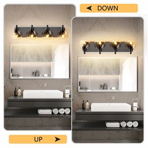Lámpara de Baño de 4 Luces en Negro Mate, Diseño Industrial con Pantalla de Cristal Transparente y Base de Metal - Product Image 5