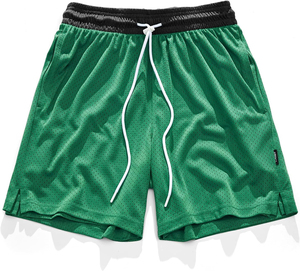 Shorts en maille verte pour homme, taille à cordon de serrage, respirants, style sportif, en polyester, longueur courte - Product Image 1