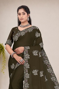 Sari en satin et mousseline de soie pour femme, personnalisable, style indien, broderie Swarovski, design Patola, style traditionnel, pour mariage, par Vexotrend - Product Image 3