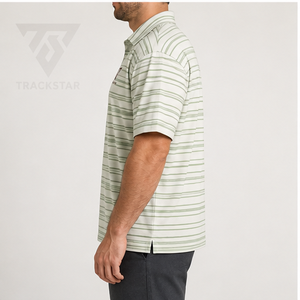 Polo de Manga Corta para Hombre Trackstar, Color Verde Salvia con Rayas Crema, Cuello con Botones, Estilo Casual para Golf, con Logotipo Personalizado - Product Image 2