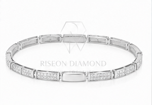 Bracelet tennis en or blanc 18 carats à maillons géométriques, segments rectangulaires pavés de diamants, bijoux de luxe contemporains, modernes et minimalistes - Product Image 4