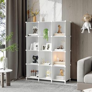 Organizzatore di Stoccaggio in Plastica a 12 Cubi Fai-da-Te, Scaffale per Libri, Armadio, Ripiani per Vestiti, Facile Montaggio, Contenitori Cubici - Product Image 2