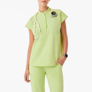 Haut de blouse médicale unisexe personnalisé avec logo OEM du fabricant, ensemble de blouses confortables, vêtements de soins infirmiers pour hôpital, manches courtes, 100% coton - Product Image 2