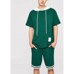 Conjunto de Sudadera con Capucha y Pantalones Cortos Deportivos Personalizados para Hombre, 100% Algodón, Transpirable, de Secado Rápido, Resistente al Viento, Manga Corta - Product Image 1