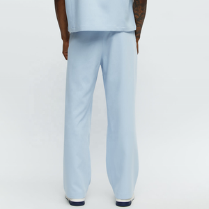 Custom Logo Men's <b>Light</b> Blue Pleated Wide Leg <b>Trousers</b> High Waist Smart Casual Pants Anti-Wrinkle Woven Polyester Pants For Men - Product Image 2