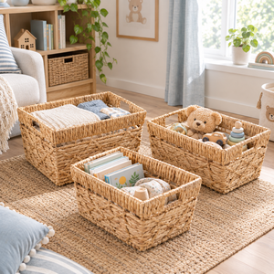 Water Hyacinth <b>Storage</b> Basket, Handmade Woven Organizer for Nursery <b>Toys</b>, Baby Clothes, <b>Books</b>, Blankets <b>and</b> Home Decoration Uses - Product Image 4