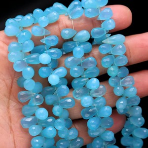 Perles de chalcédoine naturelle facettées en forme de goutte d'eau, perles de pierres précieuses en gros pour la fabrication de colliers, pendentifs, boucles d'oreilles et bijoux. - Product Image 4