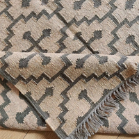 Modern Geometric Boho Handmade Jute Area Rug Rectangle Flat Weave Non-Slip Living Room Beige Gray Patterned Thin Pile