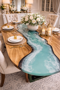 Mesa de Comedor de Lujo de Madera Maciza con Resina Epoxi, Mesa de Resina Hecha a Mano para Sala de Estar - Product Image 4