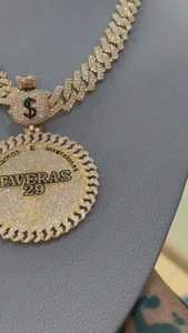 Hip Hop Iced Out Cuban <b>Chain</b> Necklace Custom Moissanite Latter <b>Name</b> Circle Pendant 925 Silver Gold Plated Pendant For Men's - Product Image 2