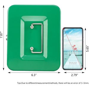 Cassetta Portavalori Verde Media con Vassoio Portamonete e Chiusura a Chiave 7.87"x 6.30"x 3.54" Piccolo Cassetto di Sicurezza per Contanti - Product Image 4