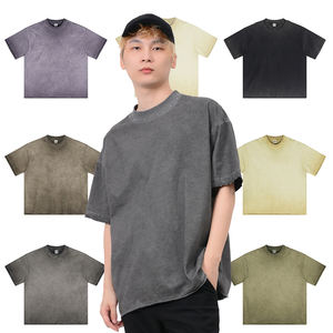 Camiseta de punto para hombre 2026 al por mayor, de alta calidad, estilo urbano holgado, 100% algodón, con efecto desgastado por el sol, vintage, lavado y estampado - Product Image 1