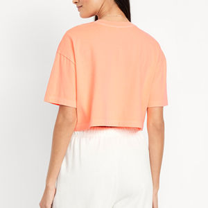 Ropa Casual para Mujer, Hombros Caídos, Cuello Redondo, Manga Corta, Color Sólido, Estilo Urbano, Hip Hop, Apliques Bordados, Top Corto de Verano - Product Image 5