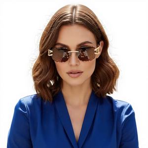 Lunettes de soleil rectangulaires sans monture Iced Out, avec barre décorative en diamant Moissanite argenté, verres photochromiques, légères, de luxe, tendance - Product Image 1