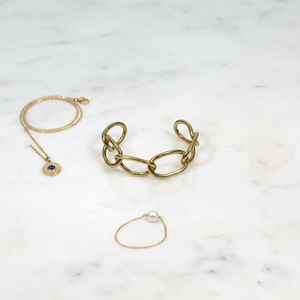 Handmade Brass Oval Link Cuff <b>Bracelet</b> – Minimalist Open Chain Bangle for Women – Adjustable Bold Statement Jewelry - Product Image 2